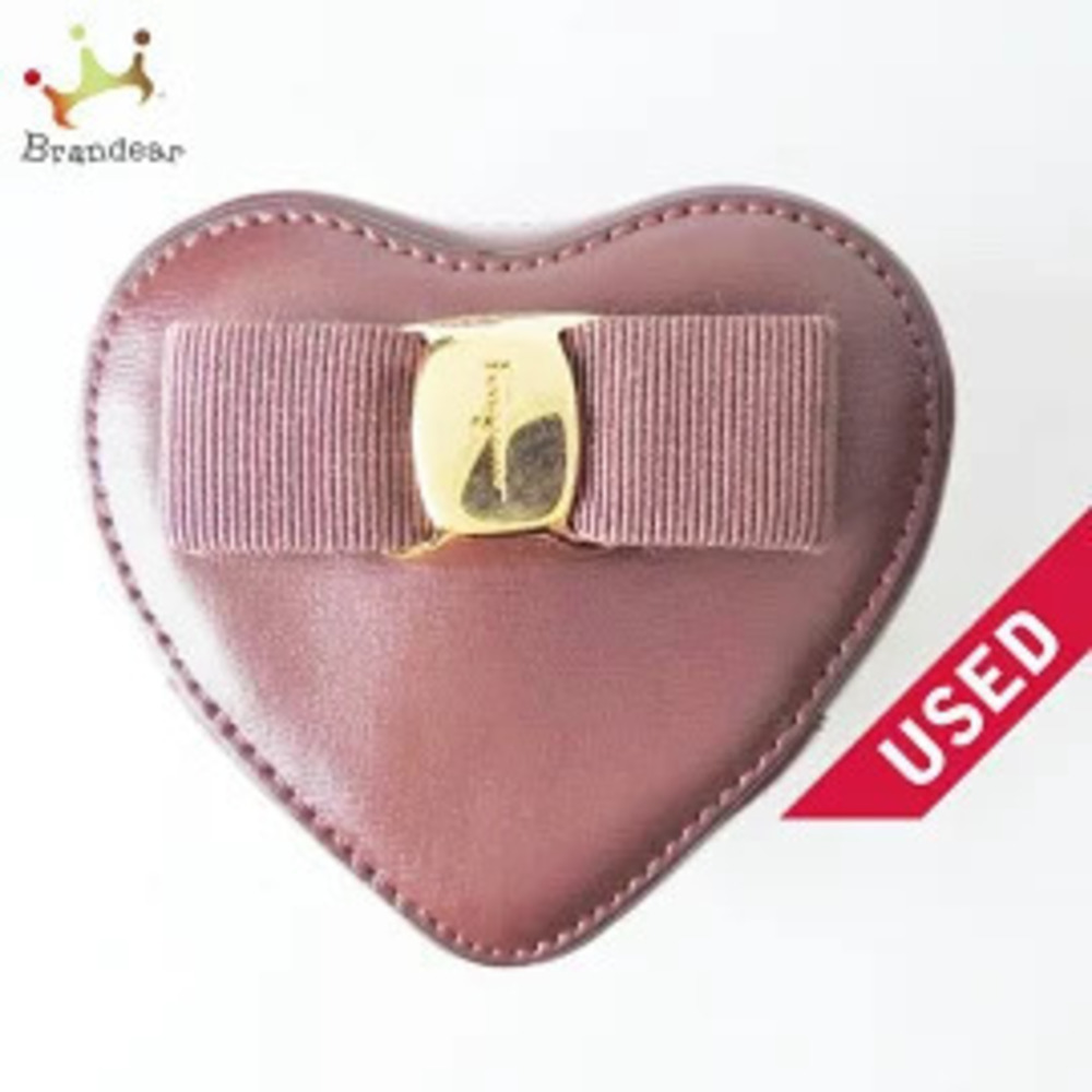 Salvatore Ferragamo Vara coin case Wallet Heart Bordeaux Purple Brown Leather
